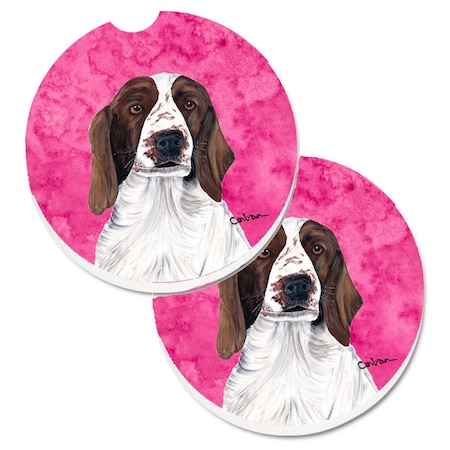 Carolines Treasures Pink Springer Spaniel Set of 2 Cup Holder Car Coaster SC9131PKCARC